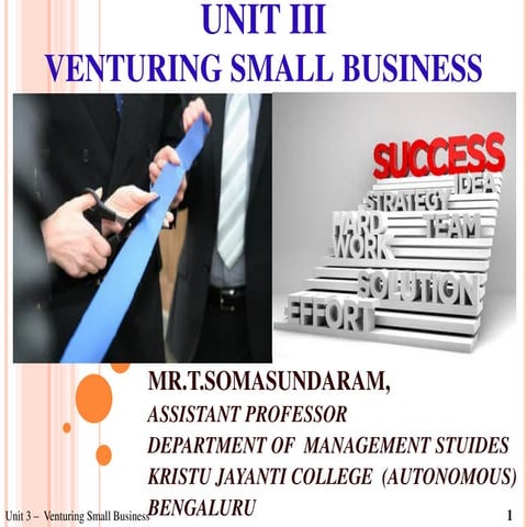 Entrepreneurship development - Venturing Small Business