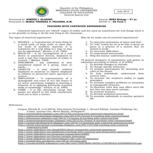 Teaching with Contrived Experiences