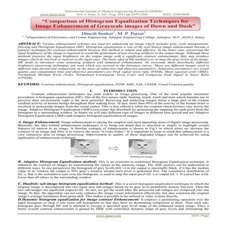 Comparison of Histogram Equalization Techniques for Image Enhancement of Gray...