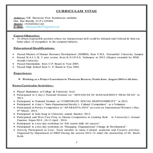 ABHAY Pratap Singh CURRICULAM- VITAE