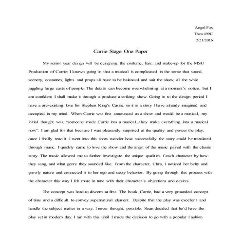 Carrie Stage One Paper