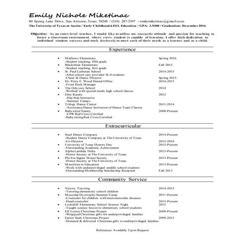 Emily Miketinac- Resume 2016