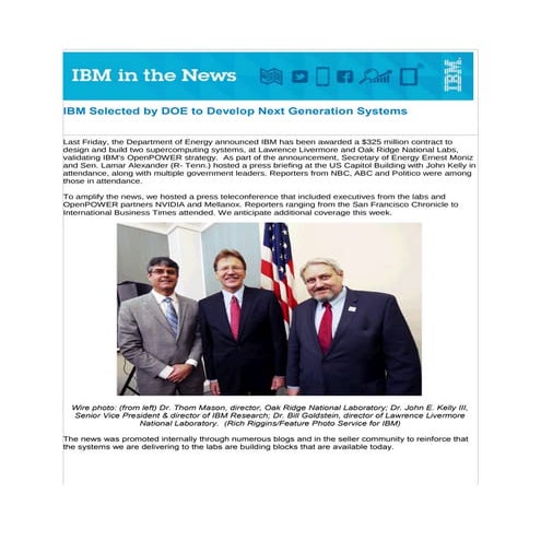 IBM Selected by DOE to Develop Next Generation Systems
