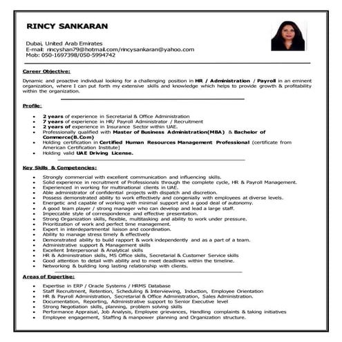 Rincy Sankaran Resume