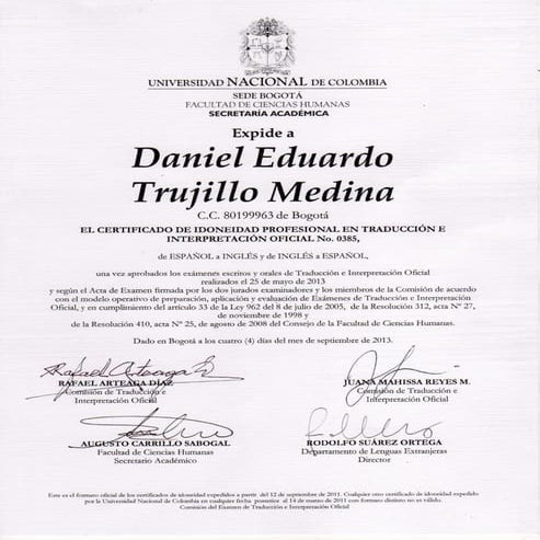 Certificado de Idoneidad - Daniel Trujillo | PDF