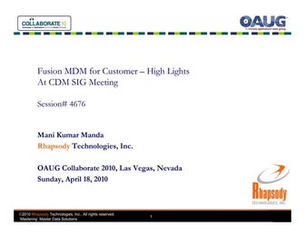 CDM SIG: Fusion MDM for Customer Highlights [2010 OAUG Collaborate]