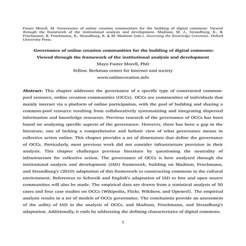 Governance of online creation communities for the building of the digital com...