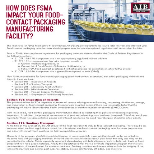 FSMA Impacts Packaging