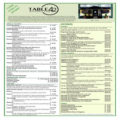 table 42 dinner menu