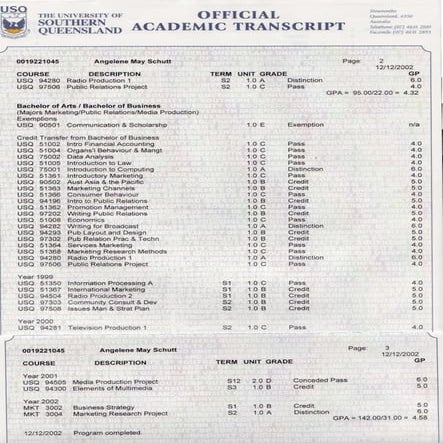USQ Academic Transcipt