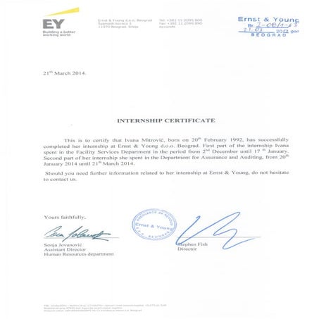 EY Internship certificate