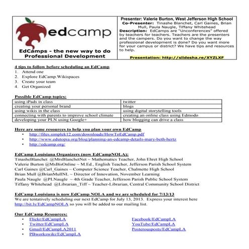 Ed camp handout for lacue