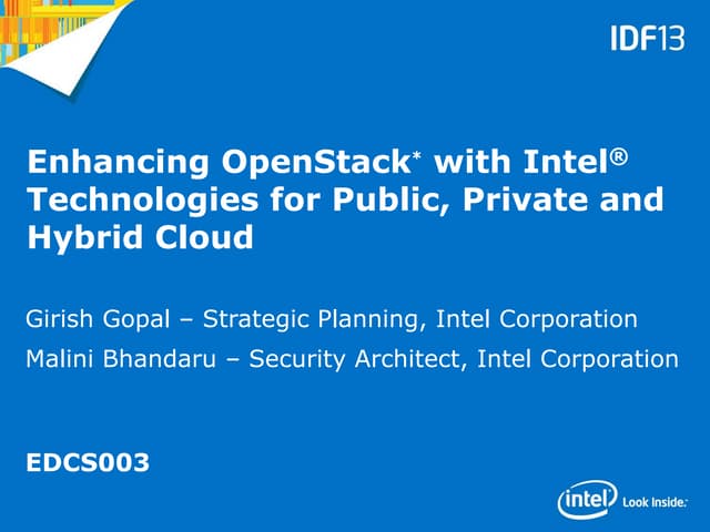 Améliorer OpenStack avec les technologies Intel