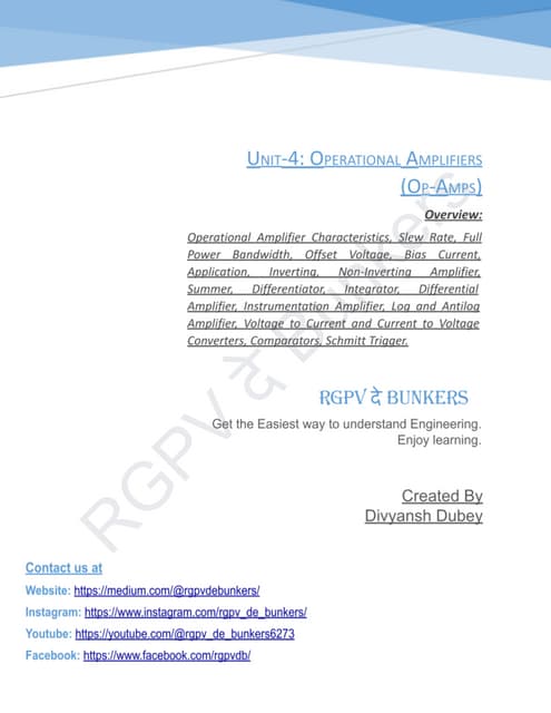 EDC Unit-4 Operational Amplifiers (Op-Amps) | RGPV De Bunkers