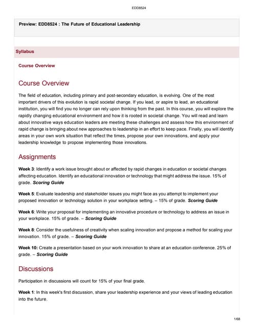 EDD8524 The Future of Educational Leader