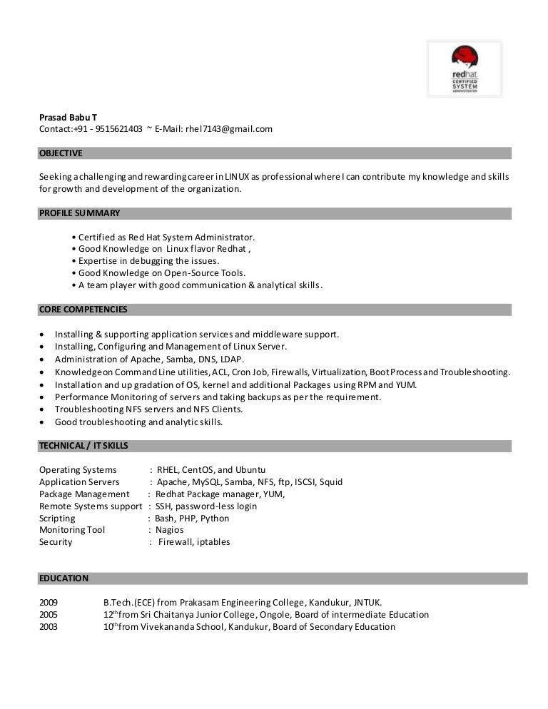 linux administrator resumes
