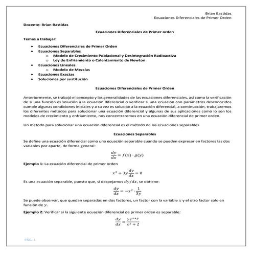 Ecuaciones diferenciales de primer orden