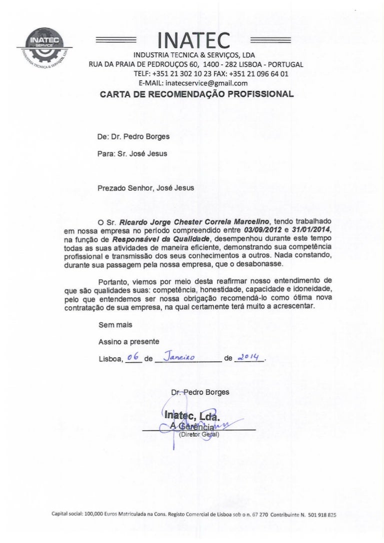 carta recomendacao inatec modelos de carta de recomendacao