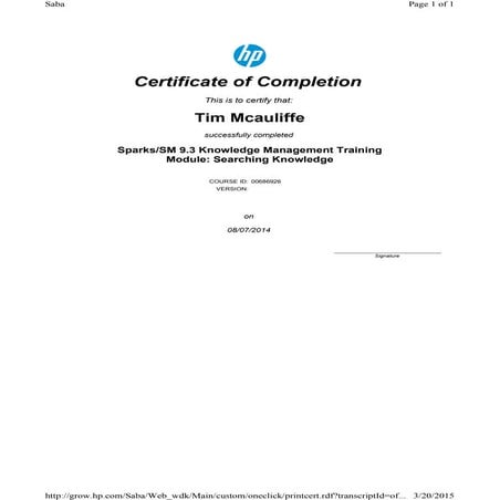 Sparks SM 9.3 Knowledge Management Training 