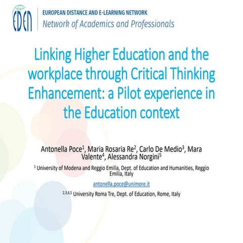 Linking Higher Education and the workplace through Critical Thinking Enhancem...