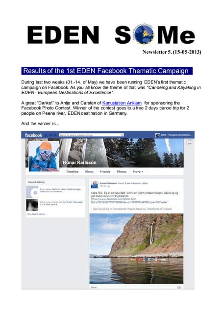 EDEN Destinations Social Media Newsletter 5, may 2013