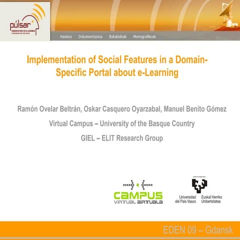 Social features in a domain-specific portal about e-learning