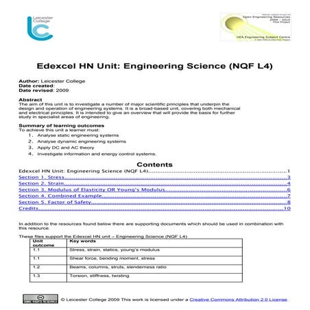 Edexcel HND Unit- Engineering Science (Nqf L4)