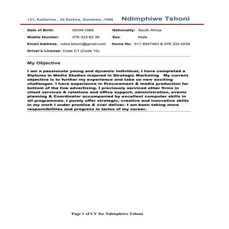 CV of APHIWE RORO | DOCX