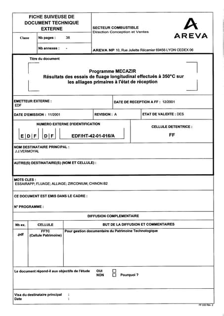Edf Ht 42 01 016 A  Programme Mecazir RéSultats Des Essais D