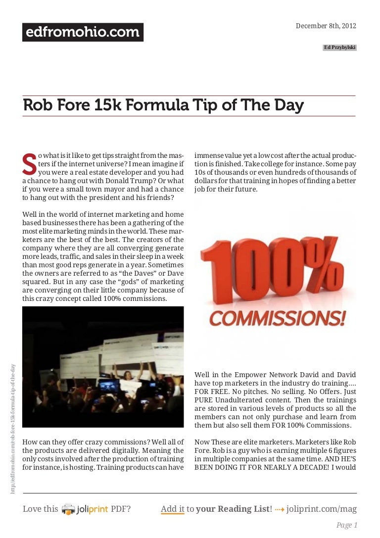 Rob Fore 15k Formula Tip Of The Day
