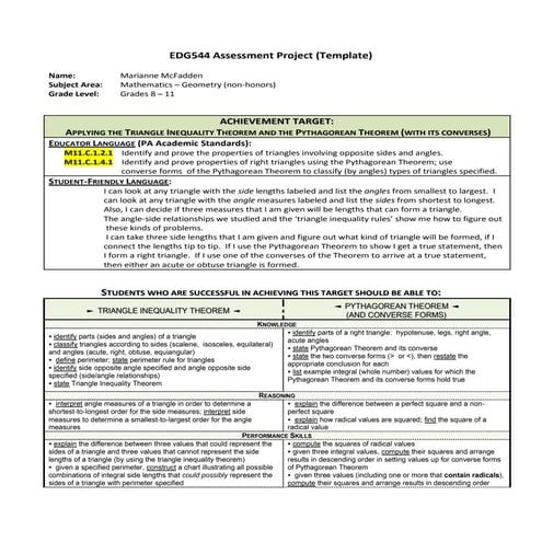 Triangle Inequality Theorem:  Activities and Assessment Methods