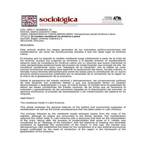 Edgar jiménez neoliberalismo