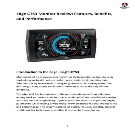 Edge CTS3 Monitor Review Features, Benefits, and Performance | PDF