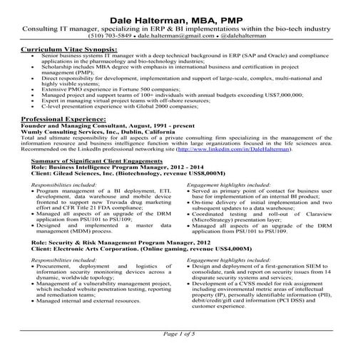 Resume of Dale Halterman