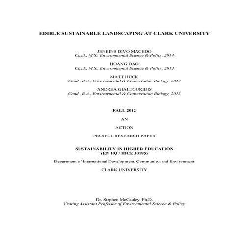 Edible Sustainable Landscaping at Clark University (Final Paper)