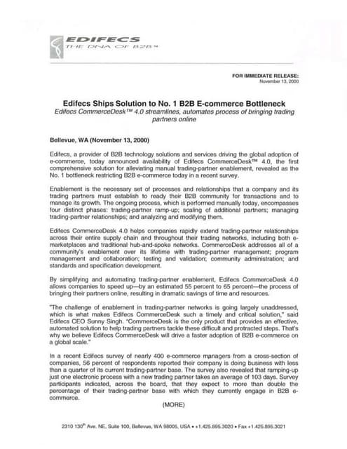 (Edifecs) Corporate Profile c.2000