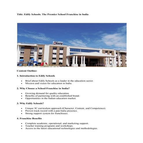 Edify Schools- The Premier School Franchise in India