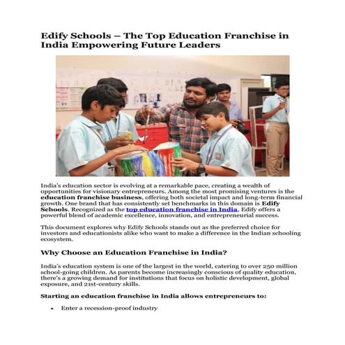 Edify Schools – The Top Education Franchise in India Empowering Future Leaders