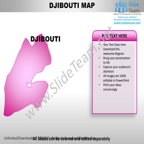 Editable djibouti power point map with capital and flag templates slides outl...
