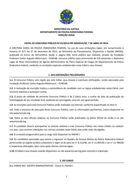 Edital concurso da PRF - 2014 | PDF