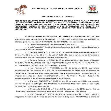 Edital 60 2017- proceso seletivo professores