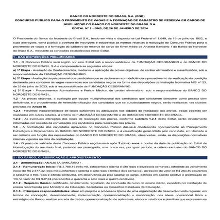 Edital do concurso público do Banco do Nordeste