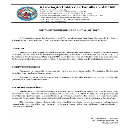 Edital de voluntariado aufam