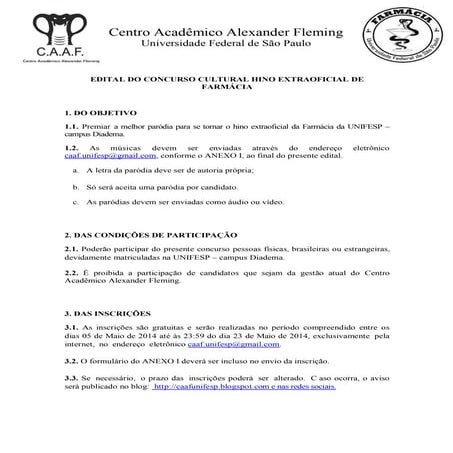 Edital hino extraoficial da farmácia
