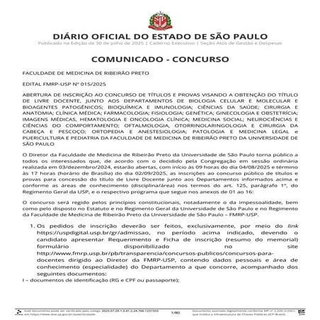 Edital livre docencia de são Paulo capit