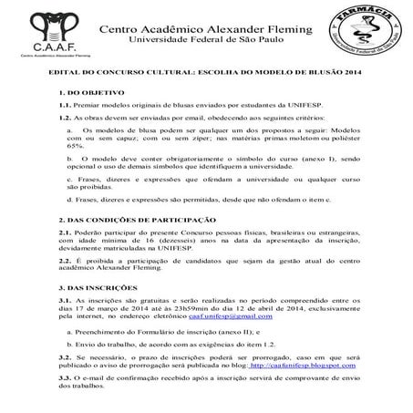 Edital do Concurso Cultural "Escolha do Modelo de blusa 2014"