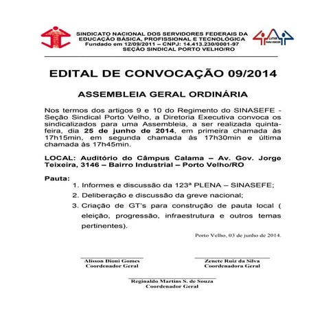 Assembleia Geral SINASEFE - Seção PVH - 25-06