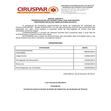 Edital prorrogação 01 2013