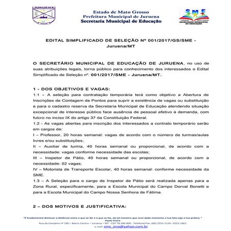 Edital simplificado de seleção nº 001 2017