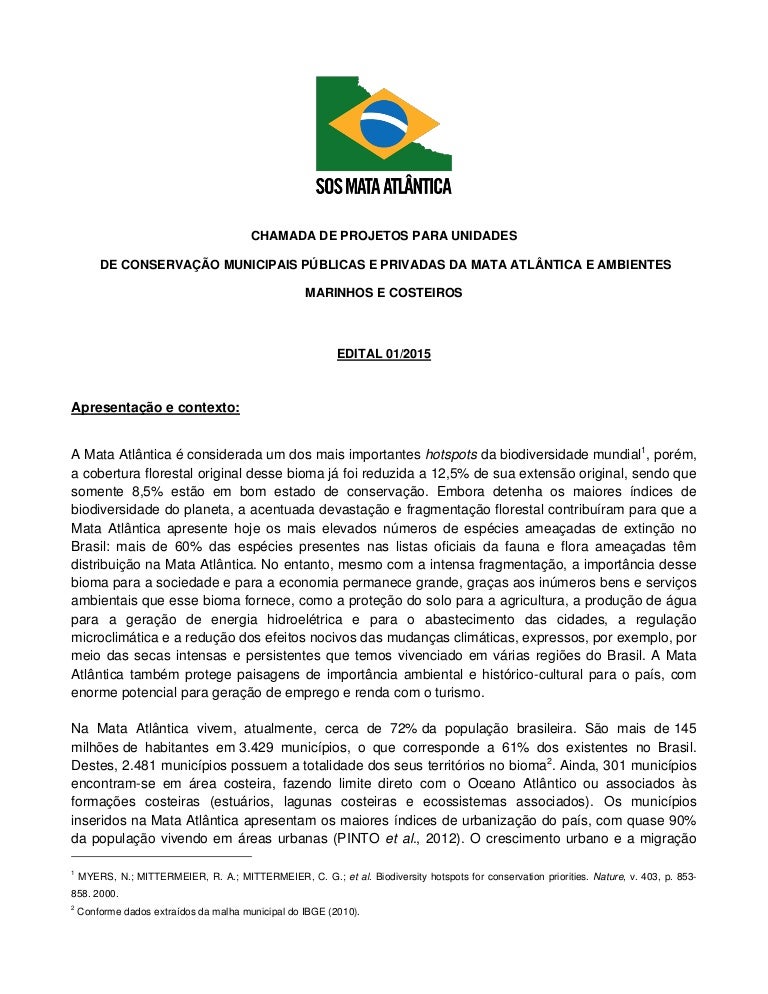 EDITAL PARA UNIDADES DE CONSERVAÇÃO MUNICIPAIS